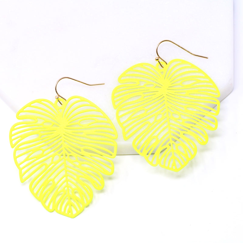 Neon Leaf Drop Earrings