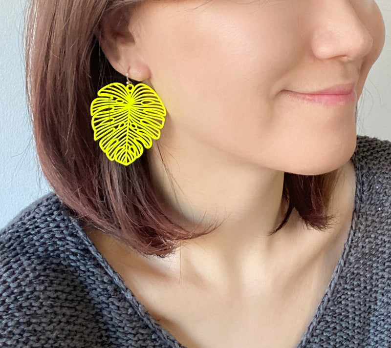 Neon Leaf Drop Earrings