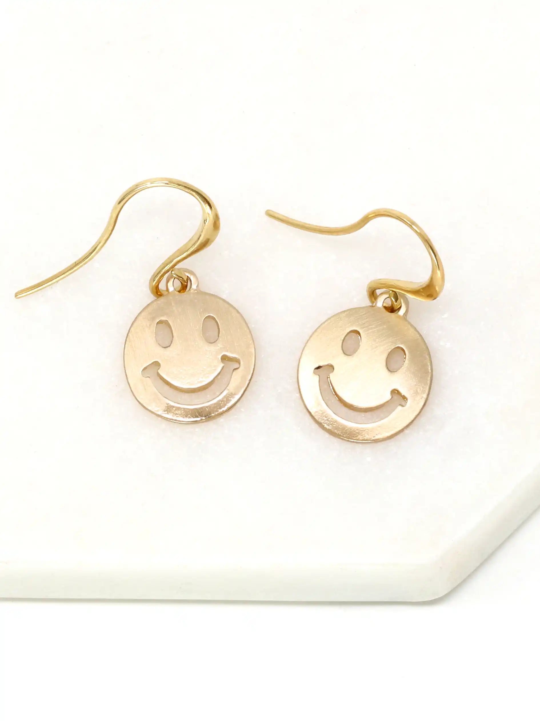 Smiley Face Drop Fish Hook Earrings