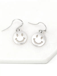 Smiley Face Drop Fish Hook Earrings