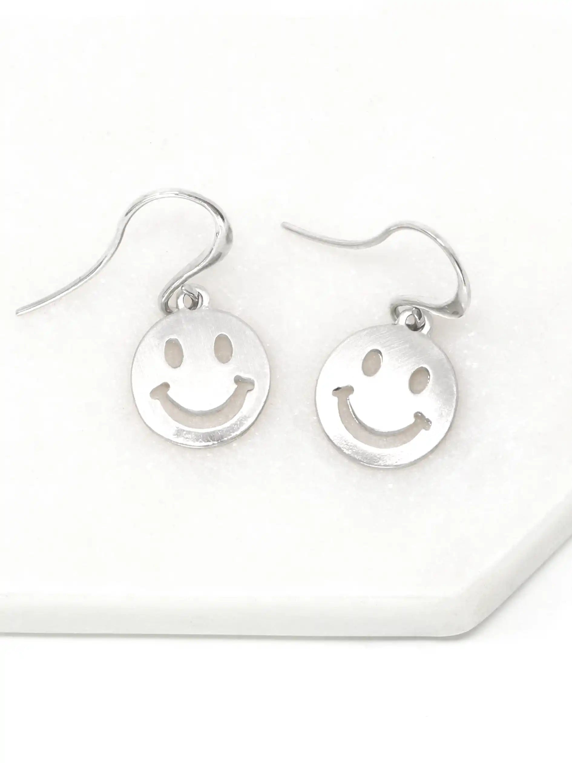 Smiley Face Drop Fish Hook Earrings