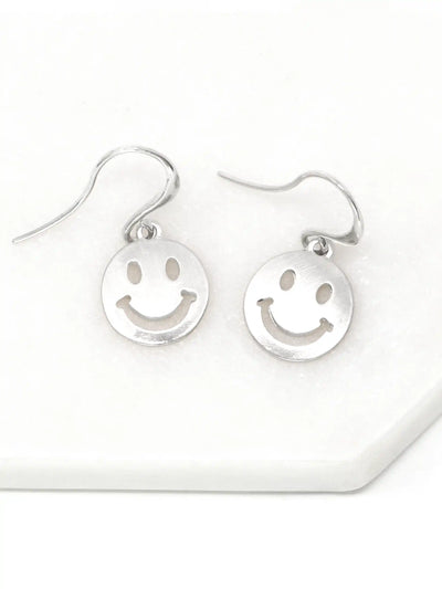 Smiley Face Drop Fish Hook Earrings
