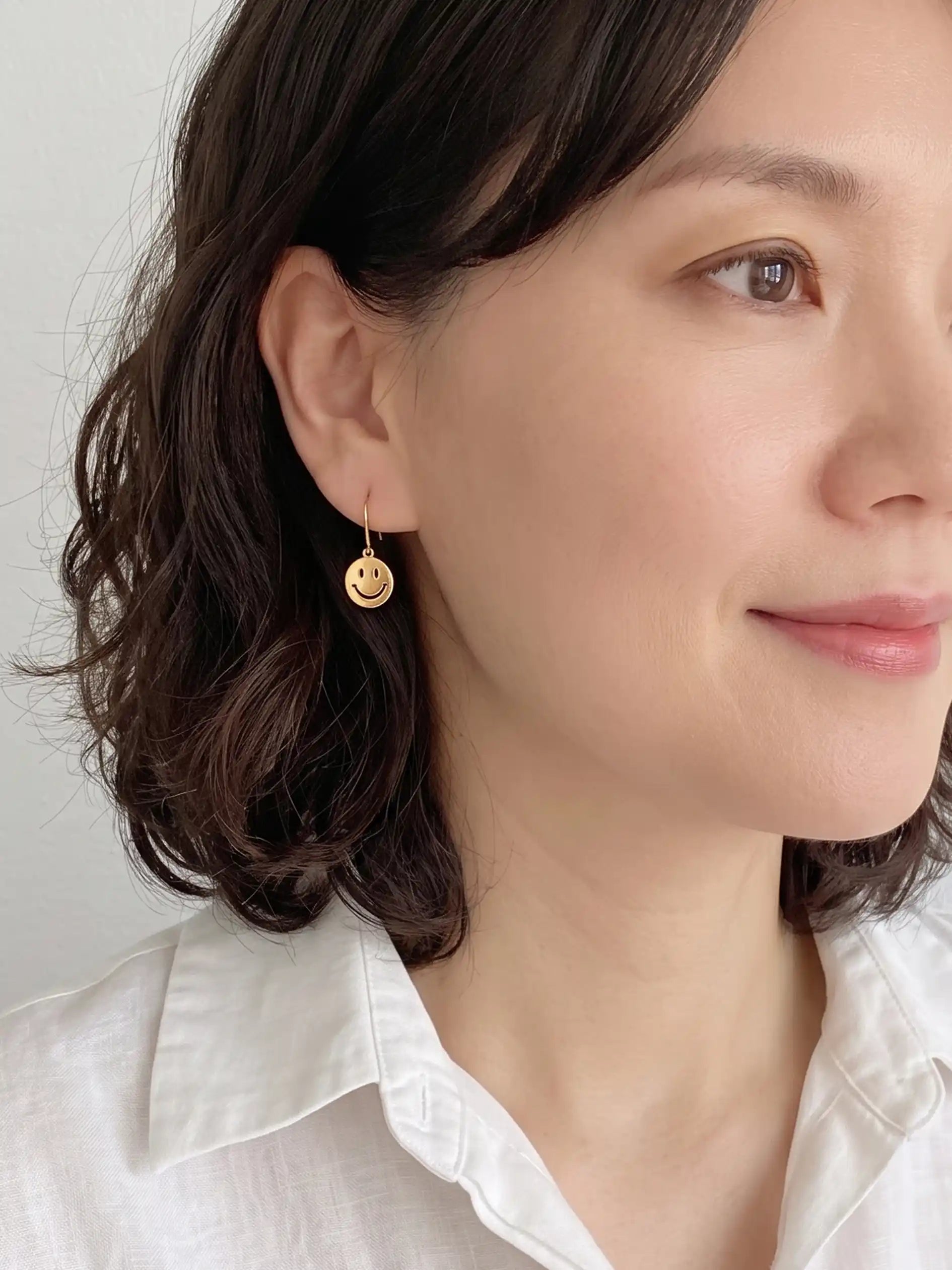 Smiley Face Drop Fish Hook Earrings