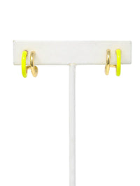 Gold-plated double hoop earrings with vibrant neon-colored accents in neon yellow featuring a modern 15mm design.