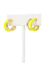 Gold-plated double hoop earrings with vibrant neon-colored accents in neon yellow featuring a modern 15mm design.