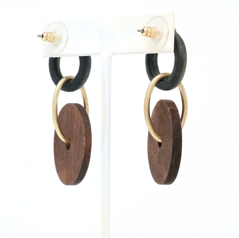 Boho Wooden Circle Drop Earrings