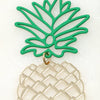 A pair of chic pineapple earrings with dangling design, showcasing green epoxy-coated tops resembling tropical leaves.