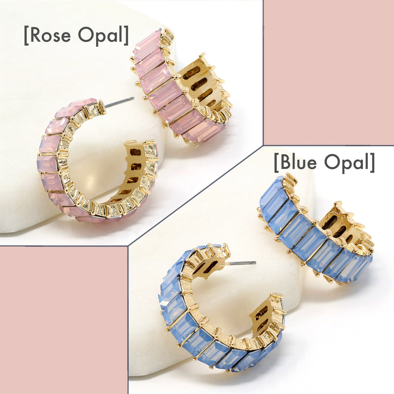 Baguette Opal Glass Stone Hoops