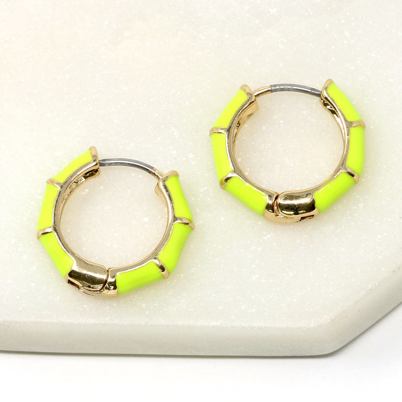 Neon Bamboo Huggie Earrings