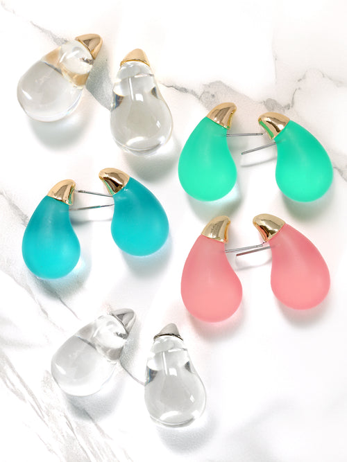 Puffy Teardrop Clear Resin Stud Earrings