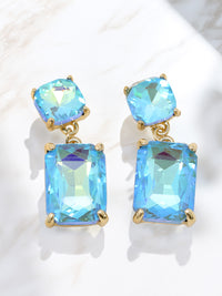 Neon Rectangle Glass Stone Drop Earrings