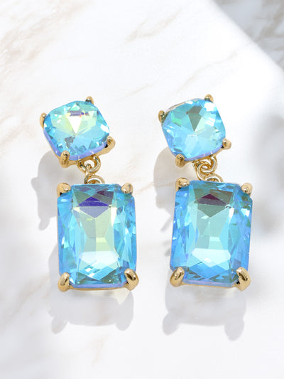 Neon Rectangle Glass Stone Drop Earrings