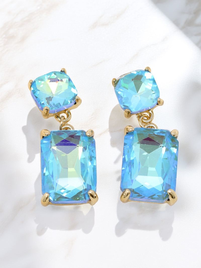 Neon Rectangle Glass Stone Drop Earrings