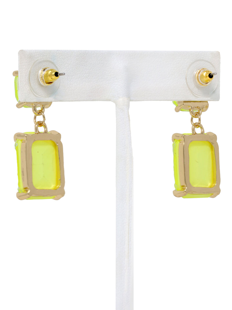 Neon Rectangle Glass Stone Drop Earrings