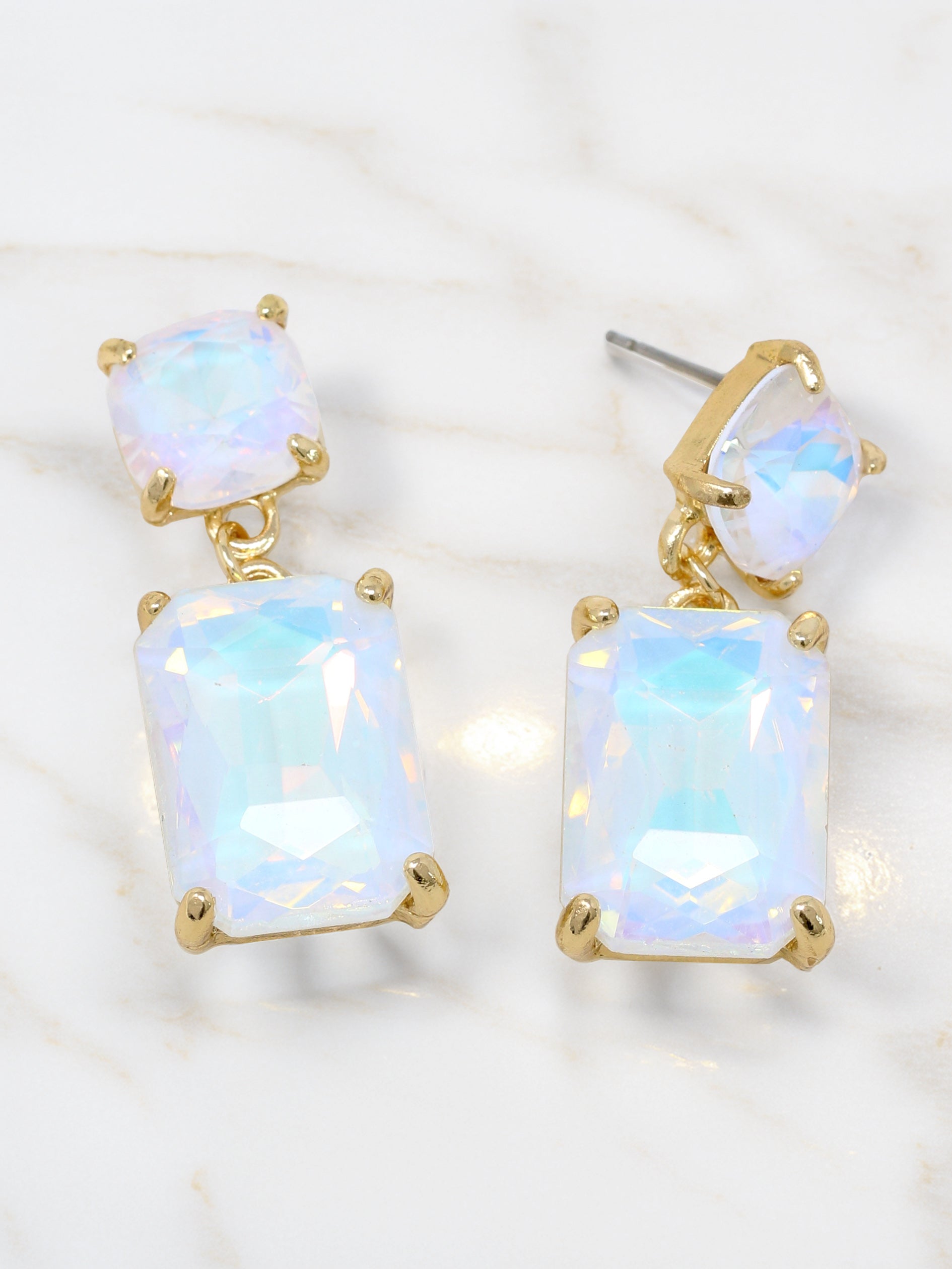 Neon Rectangle Glass Stone Drop Earrings