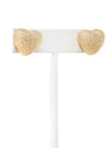 A pair of gold-tone textured puffy heart stud earrings with a delicate, intricate surface pattern.