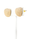 A pair of gold-tone textured puffy heart stud earrings with a delicate, intricate surface pattern.