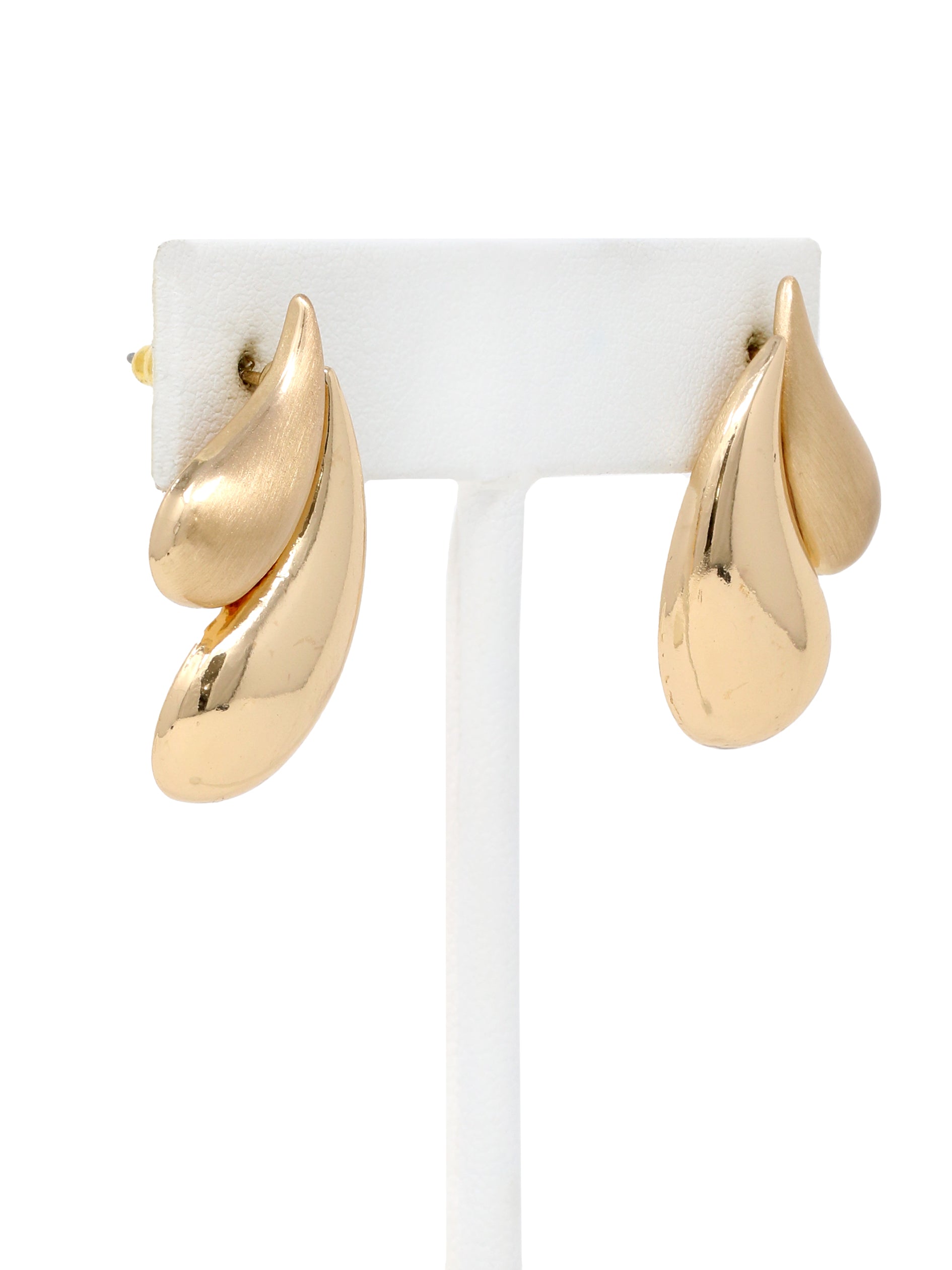 Sculpted Teardrop Dual-Finish Stud Earrings