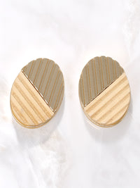 Modern Oval Two-Tone Wooden Earrings
