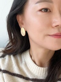 Modern Oval Two-Tone Wooden Earrings