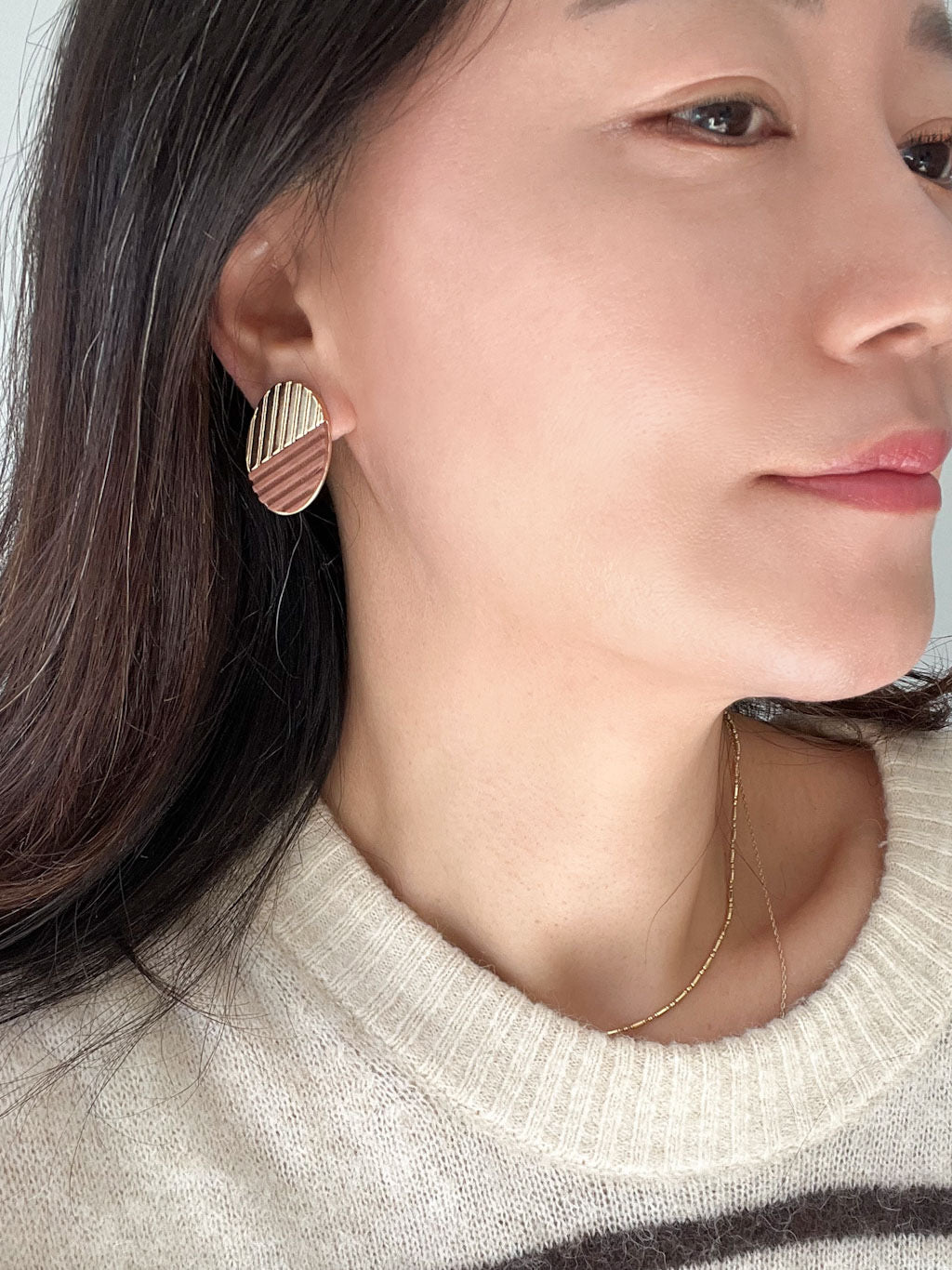 Modern Oval Two-Tone Wooden Earrings