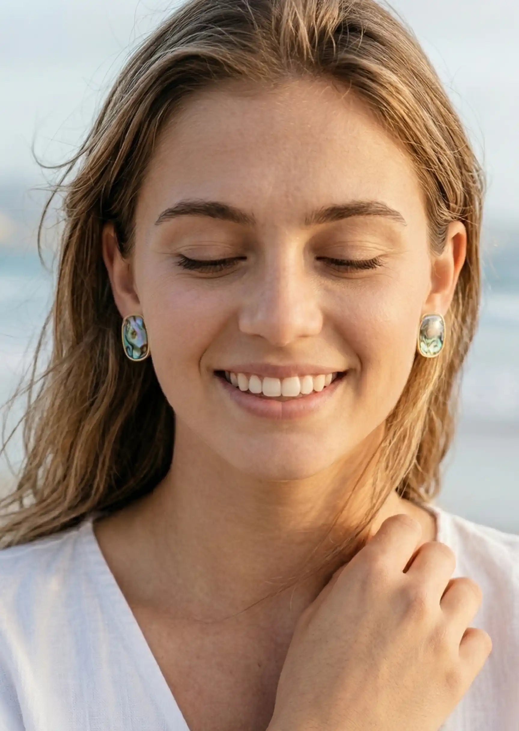 Natural Abalone Rectangular Stud Earrings