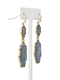 Pair of earrings with blue and gold design on a white background