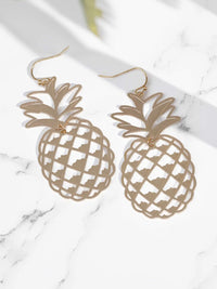 Tropical Gold Cut-Out Pineapple Dangle Earrings