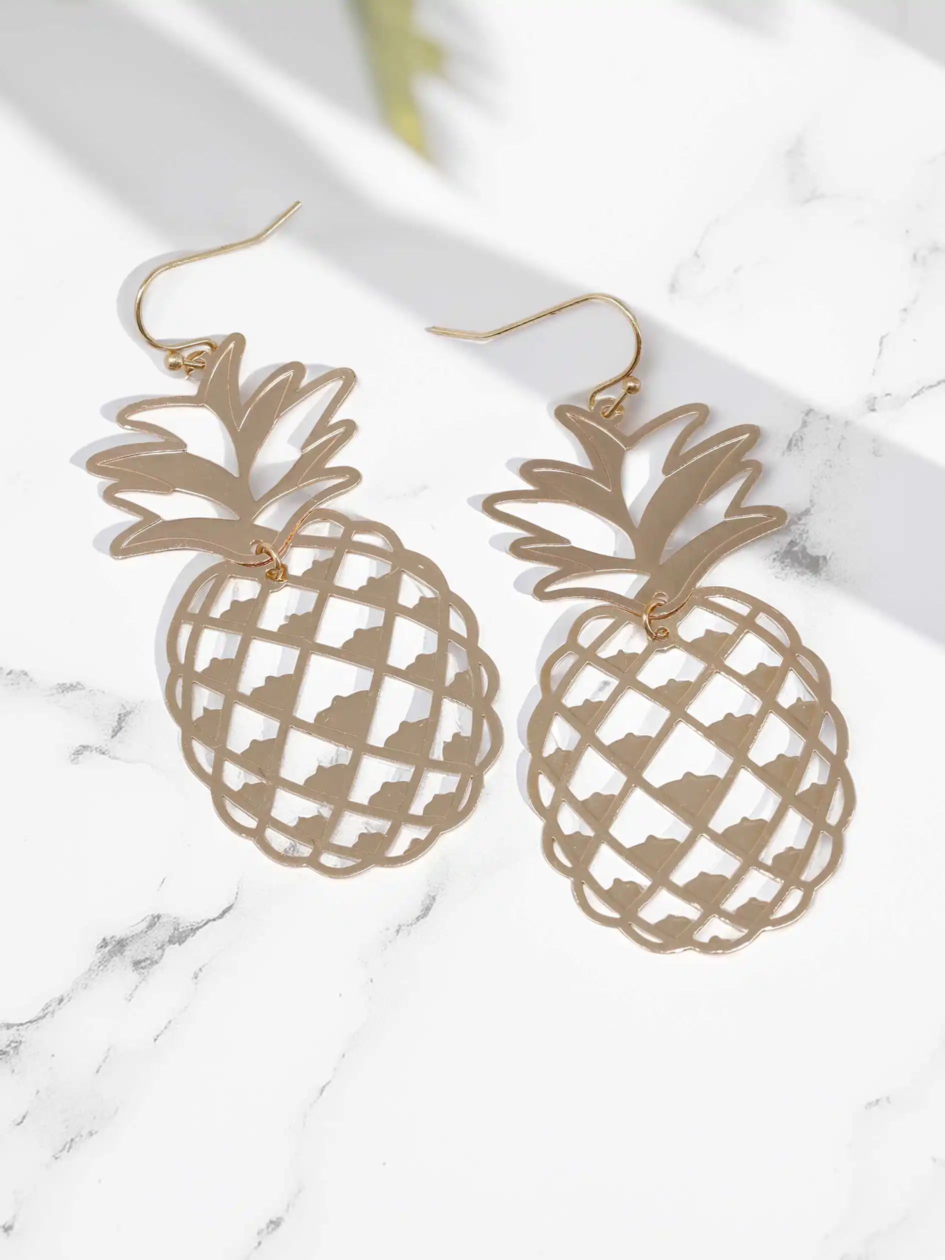 Tropical Gold Cut-Out Pineapple Dangle Earrings