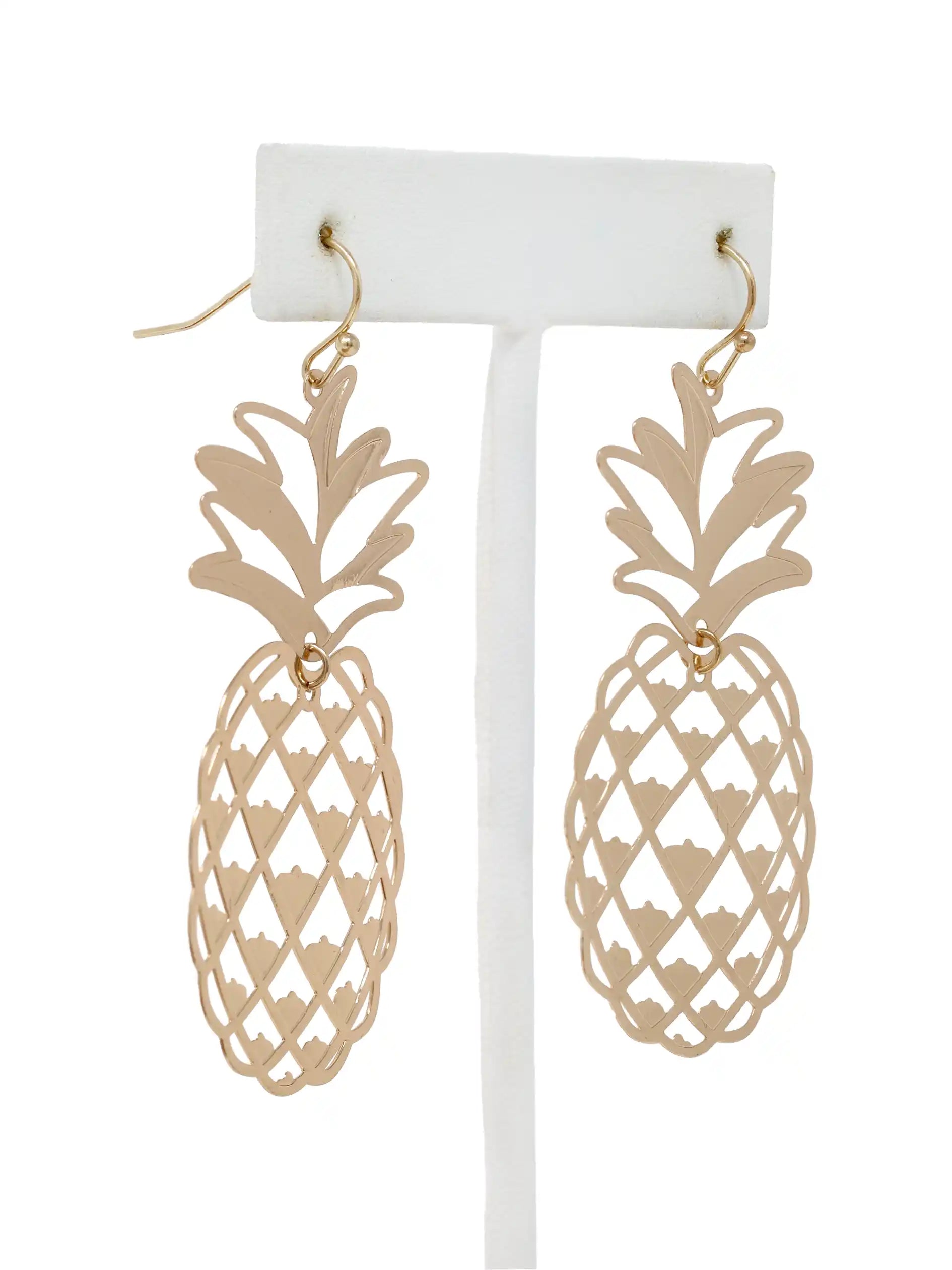 Tropical Gold Cut-Out Pineapple Dangle Earrings
