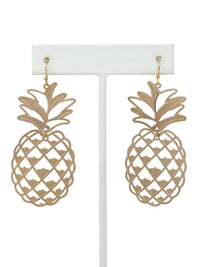 Tropical Gold Cut-Out Pineapple Dangle Earrings