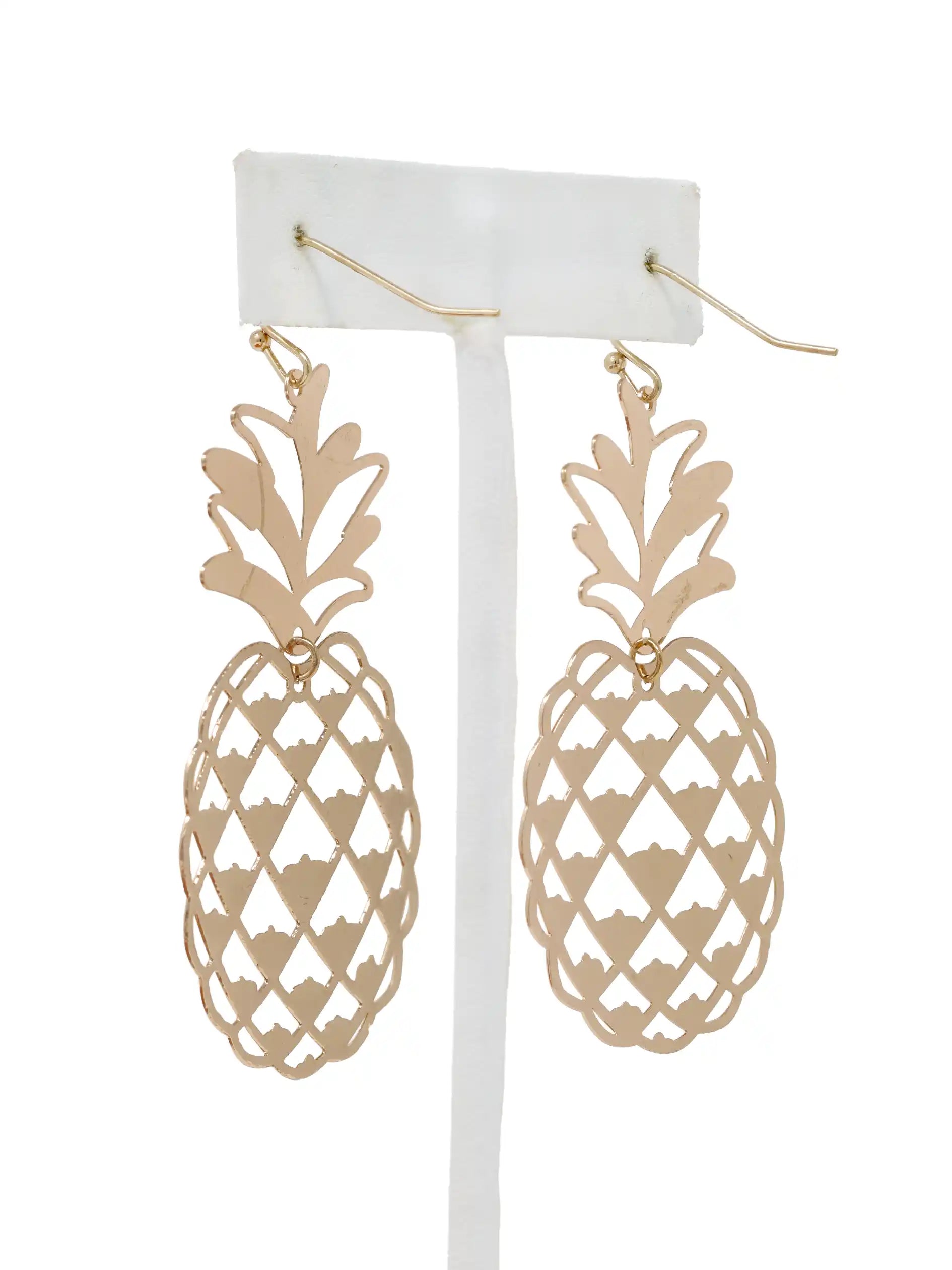 Tropical Gold Cut-Out Pineapple Dangle Earrings