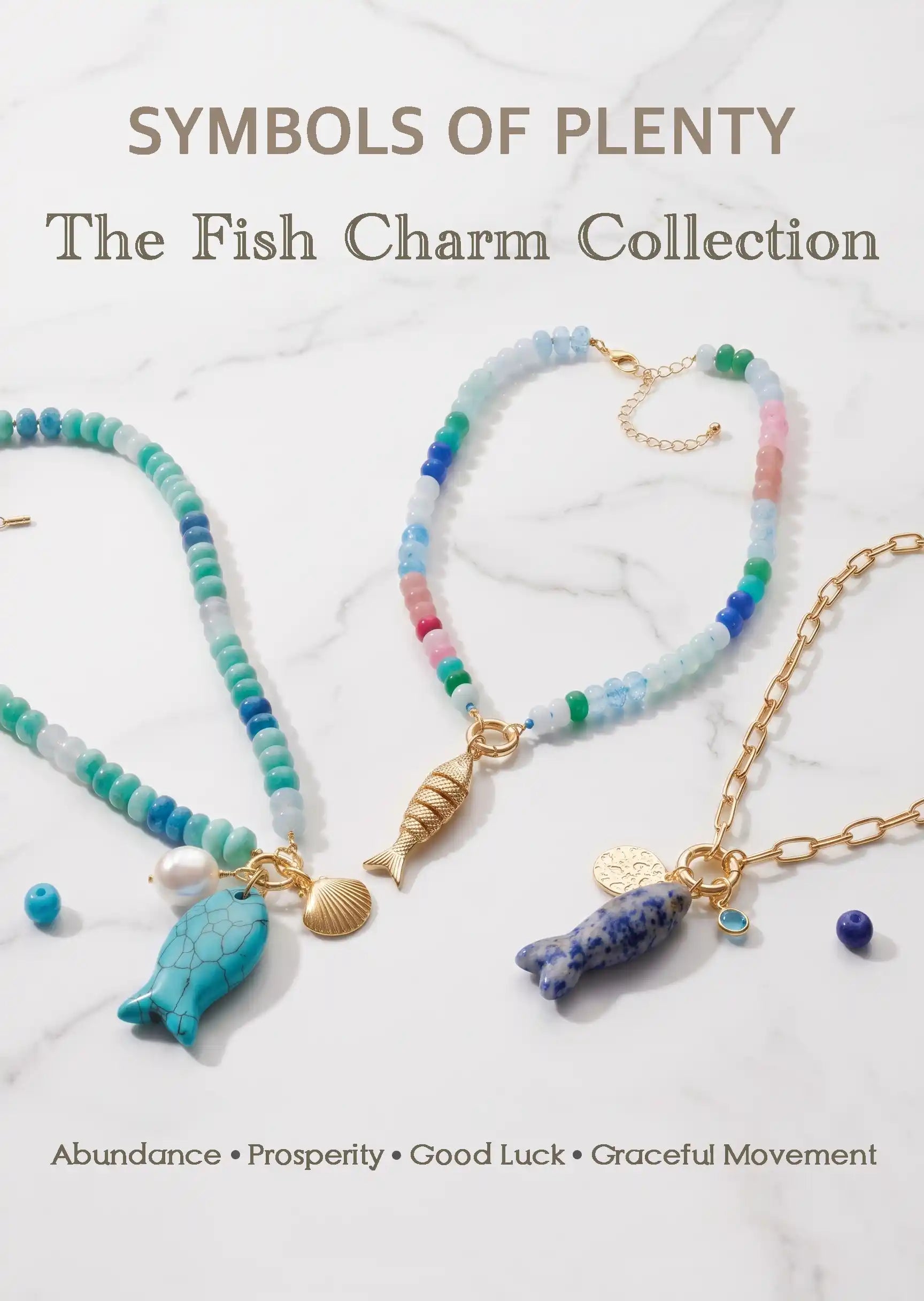 Coastal Beaded Necklace with Turquoise Fish Charm Necklace