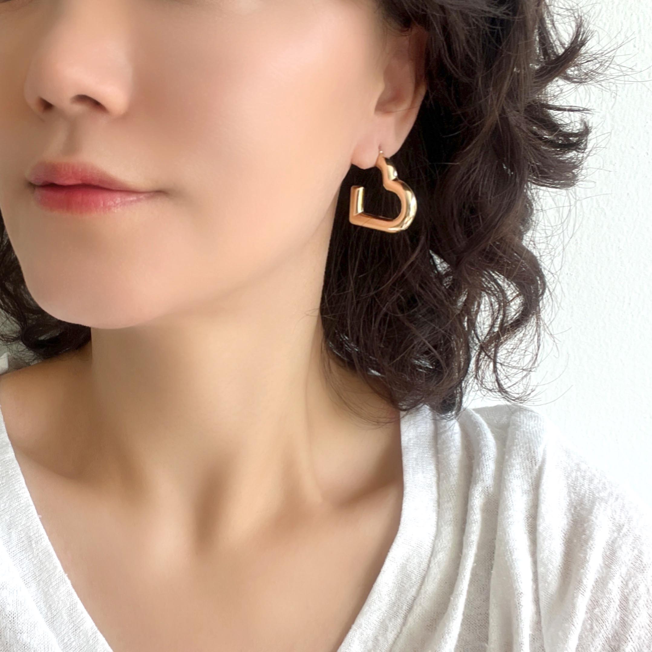 Gold Filled Hollow Heart Hoop Earrings