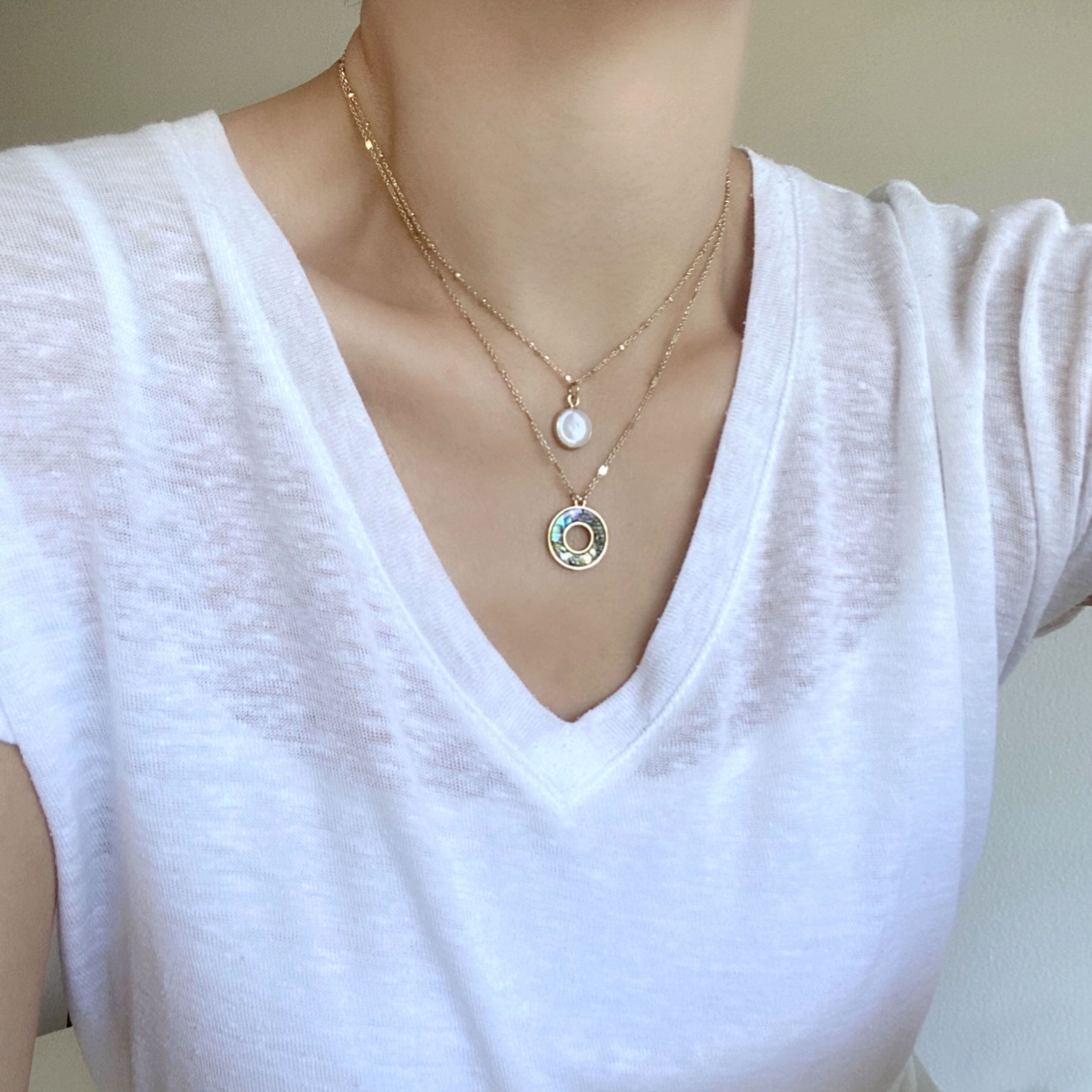 Double Layered Abalone Charm Necklace
