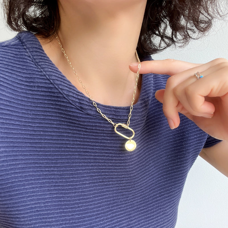 Carabiner Lock Necklace with Circle Gold