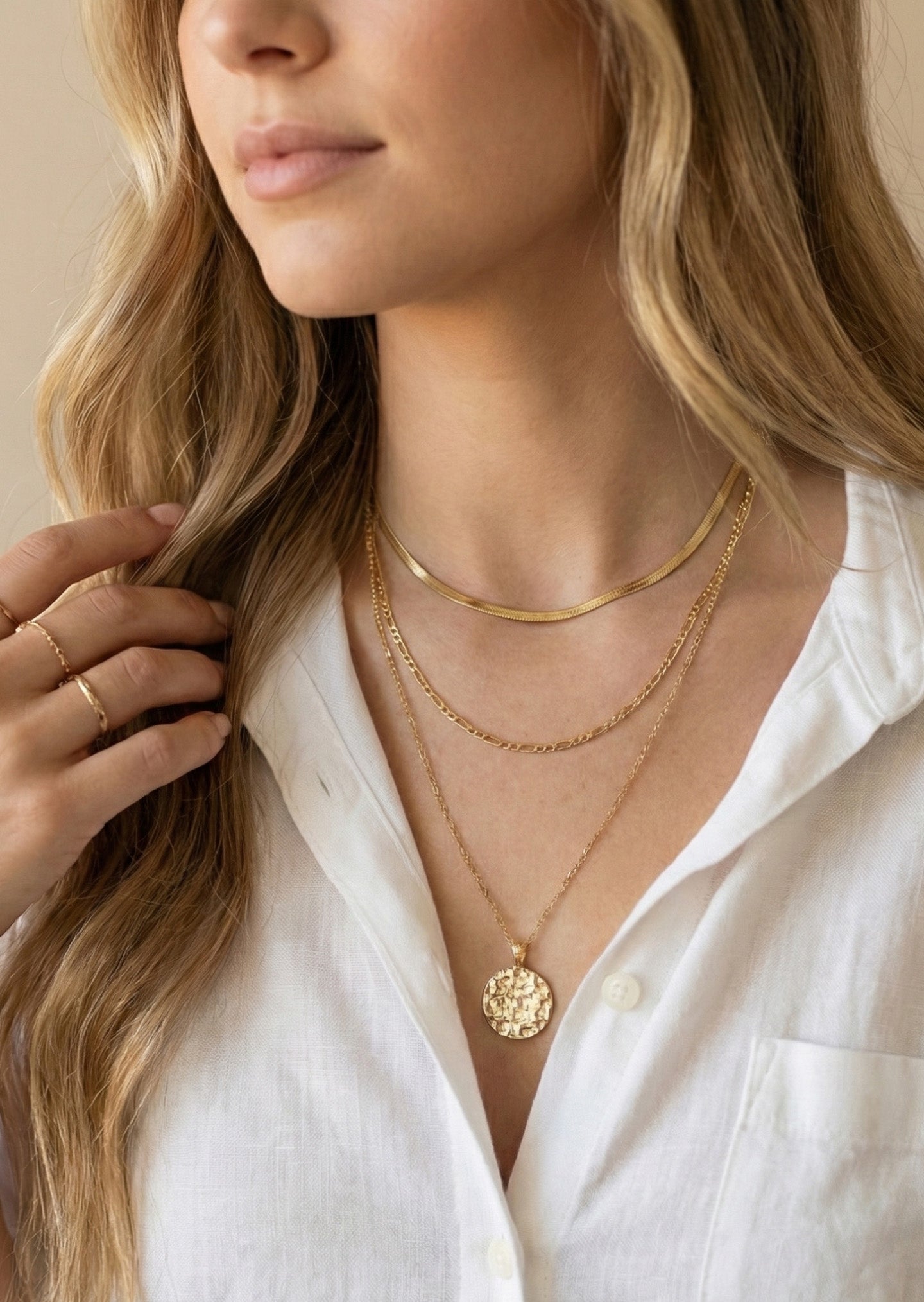 3 Layered Circle Charm Necklace