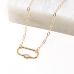 Personalized Initial & Birthstone Pave Carabiner Necklace