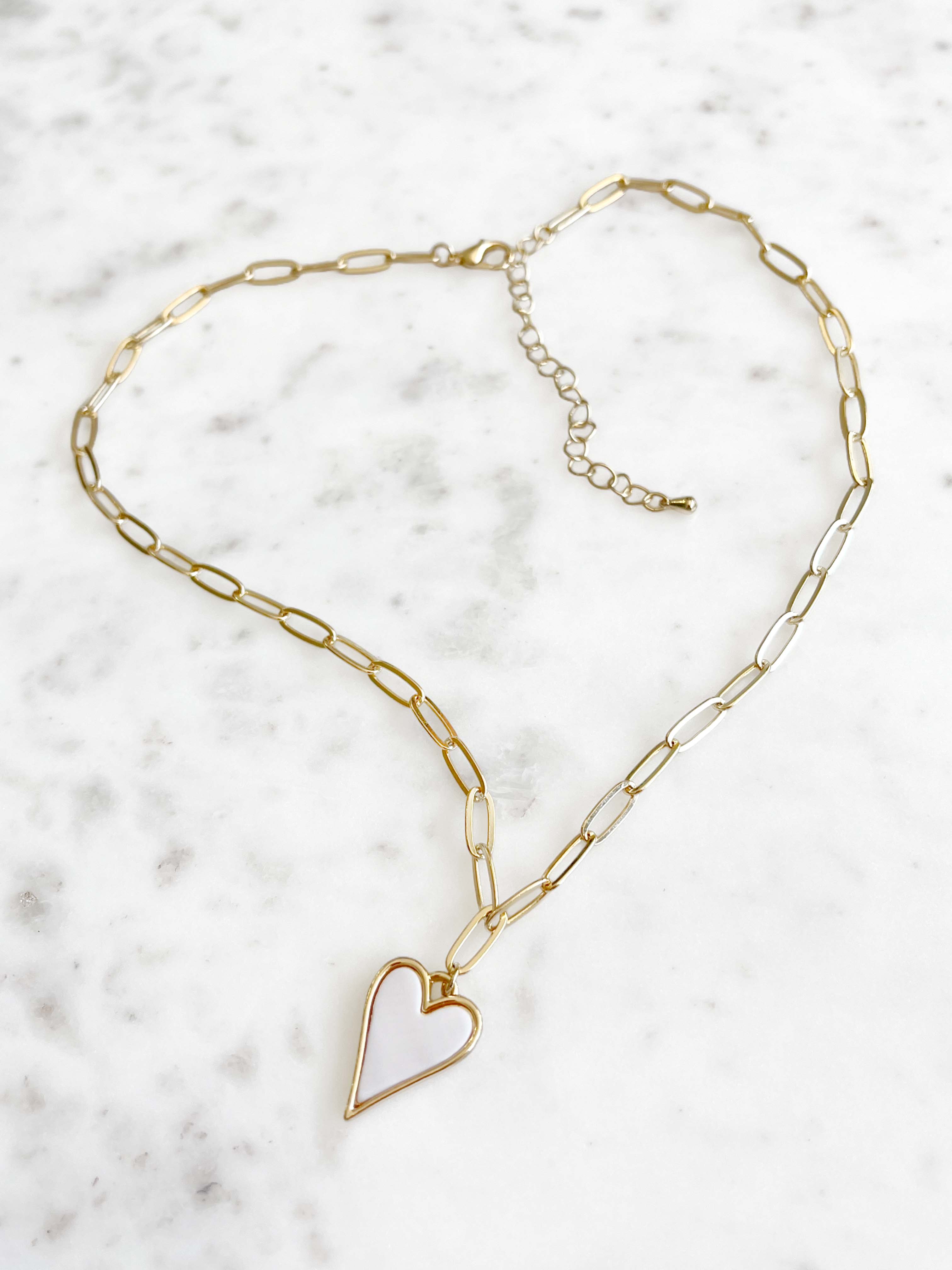 ★PEARLY MORE★ Heart Mother of Pearl Slide Ball Necklace MOTHER OF PEARL HEART NECKLACE | KABANA JEWELRY
