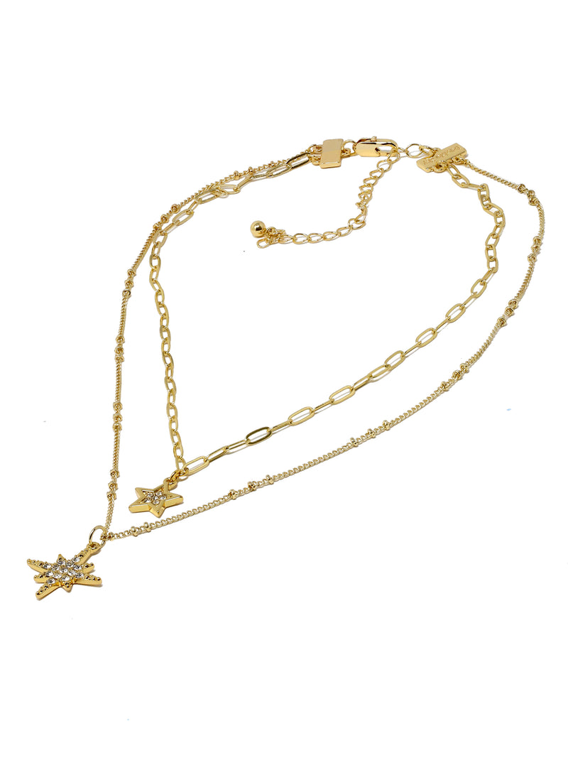 Double Layered Necklace with Star & Sunburst Charms