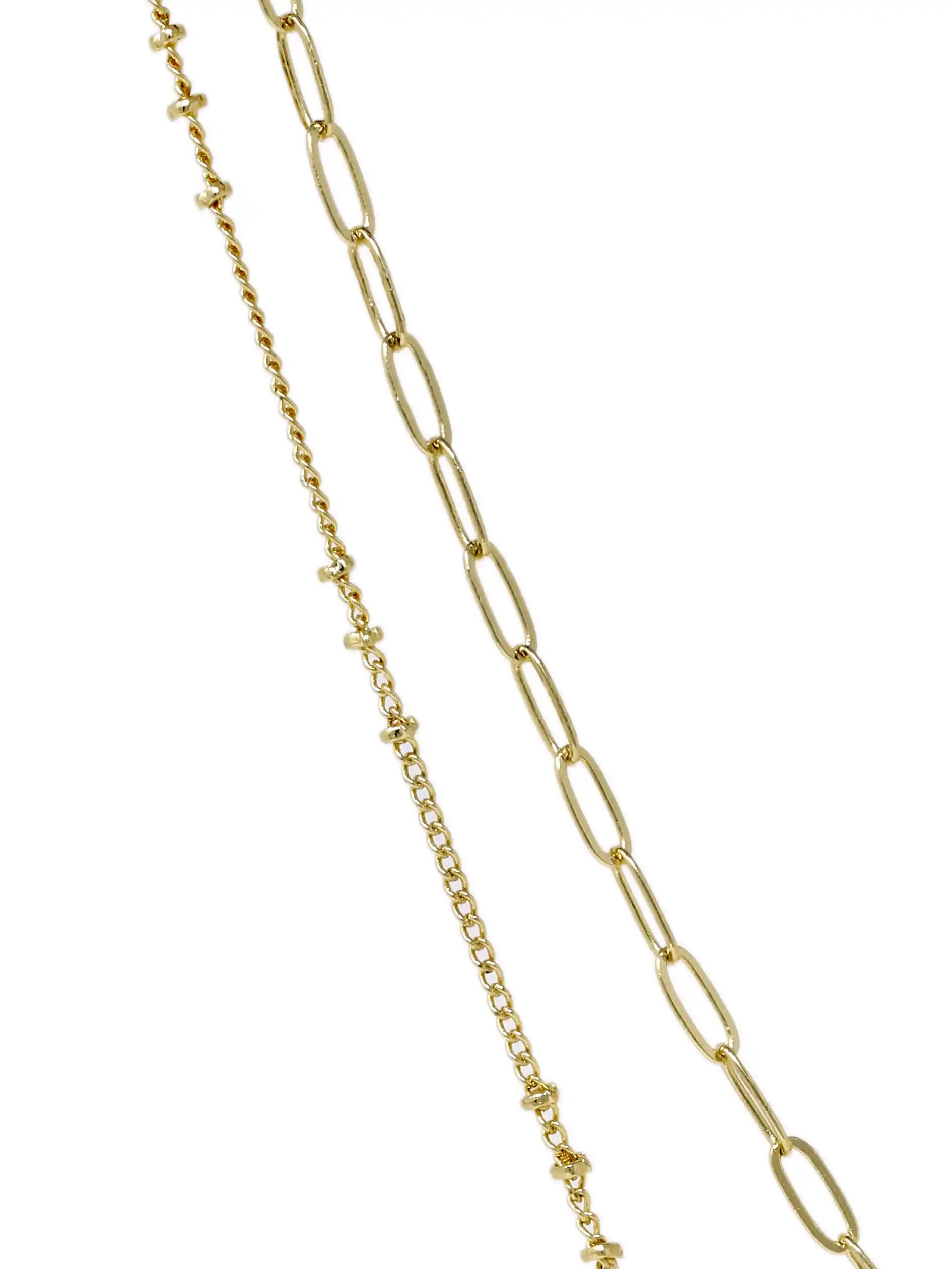 Double Layered Necklace with Pave Disc and lock Charms