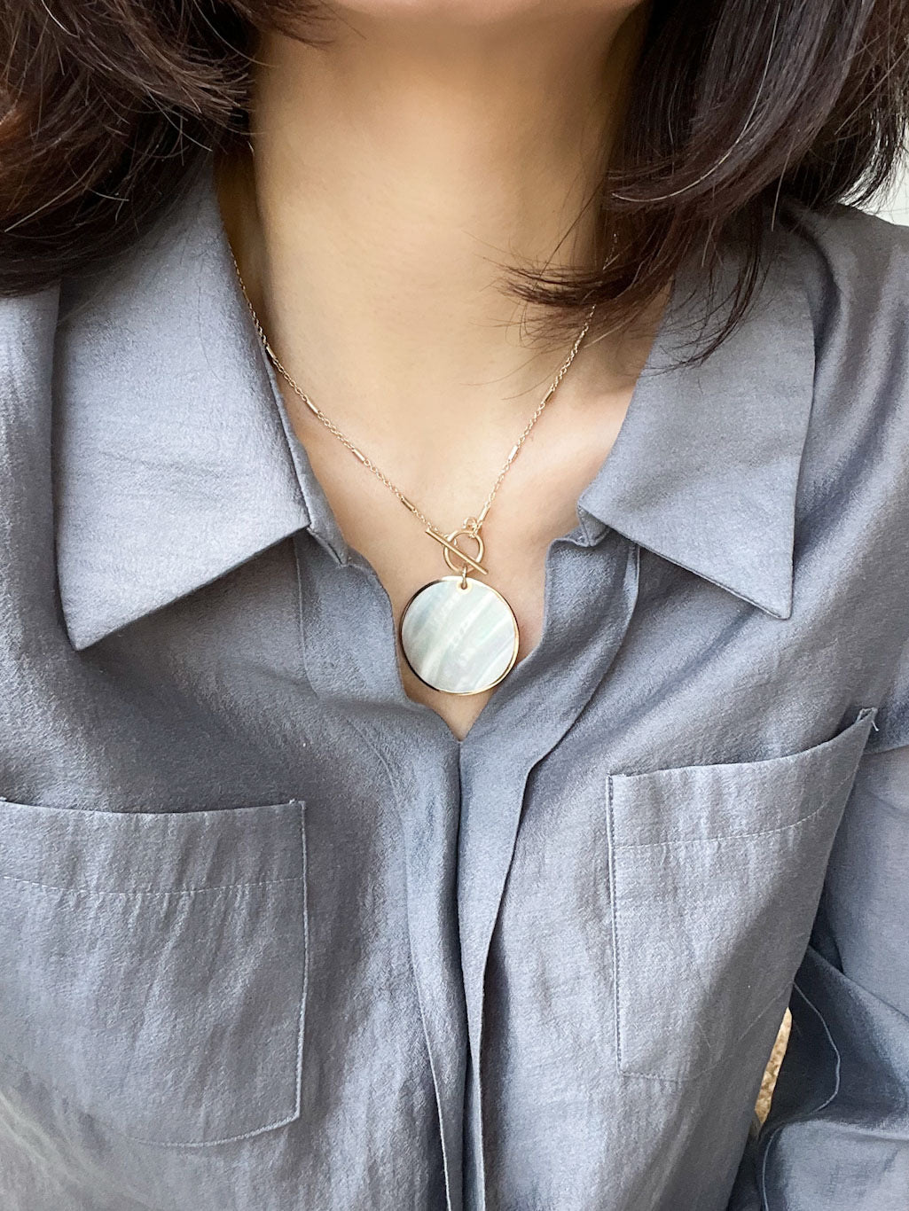 ★MIDNIGHT MOMENT.★ push ball twoline necklace Circle Link Necklace with Toggle Clasp – Jane Diaz NY
