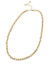 A bold gold link chain necklace with geometric links and polished bead connectors.