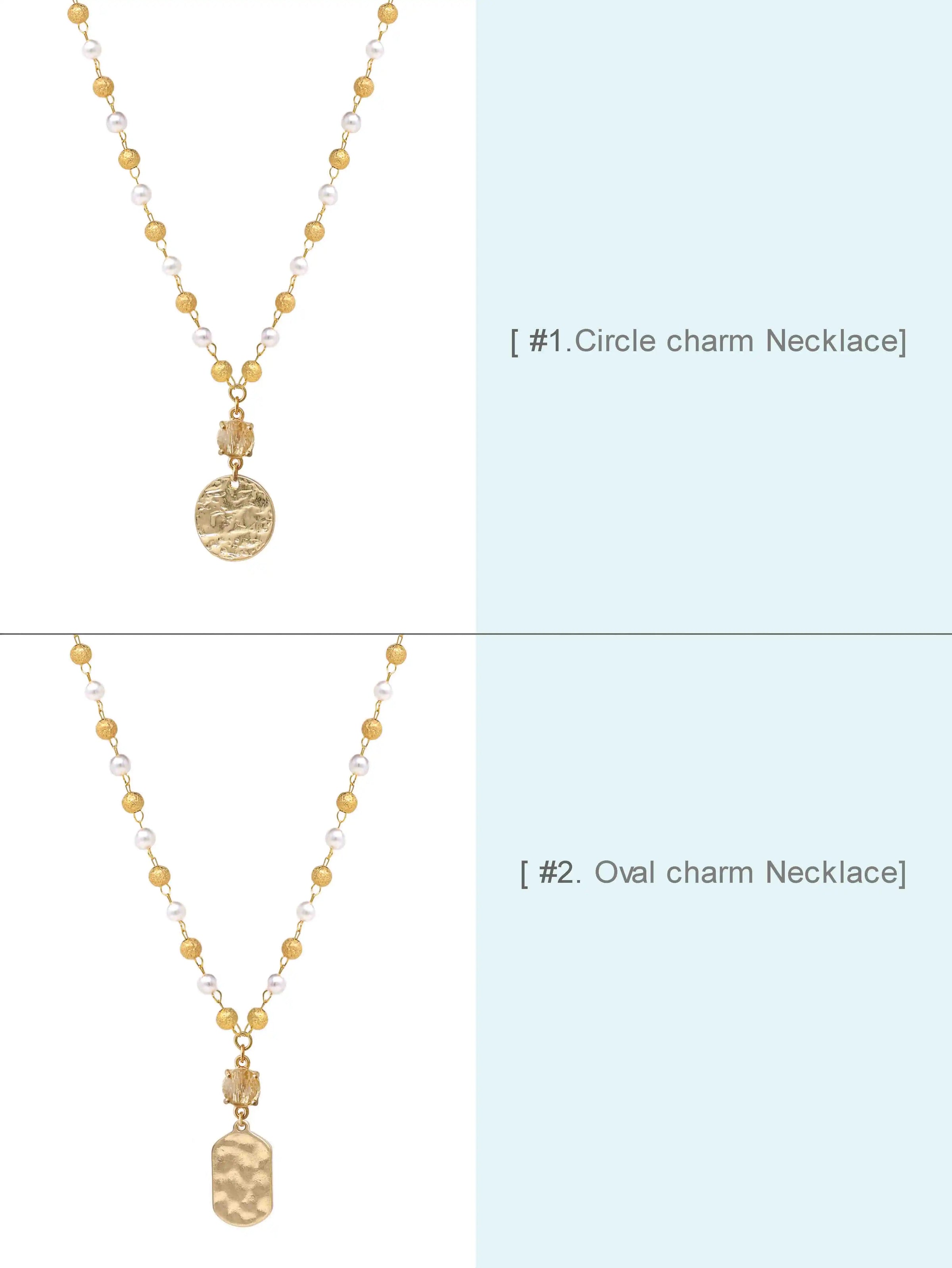 Textured Gold Metal and Pearl Bead Pendant Necklace