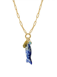 Carved Natural Stone Fish Charm Carabiner Necklace