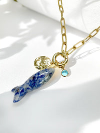 Carved Natural Stone Fish Charm Carabiner Necklace