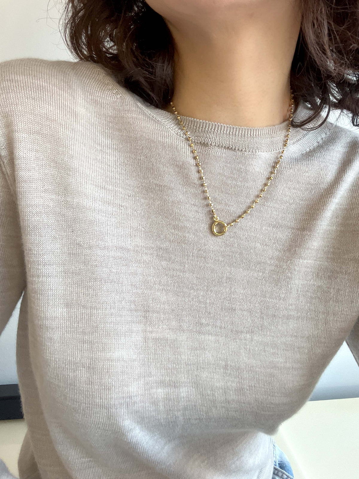 Circle Carabiner Lock Necklace - a sleek and versatile accessory ideal for daily wear, effortlessly enhancing personal style. Its innovative design allows for easy charm customization with a simple push-to-open and close mechanism.