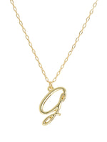 Script initial letter G charm necklace dangled in a gold-filled paperclip chain.