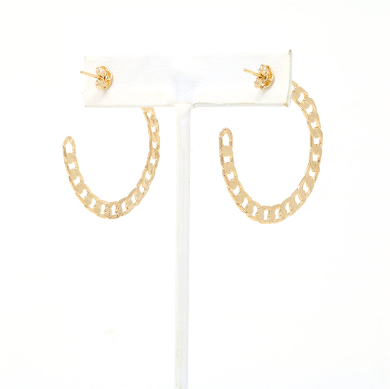 Gold Filled Cuban Chain Hoop Earrings