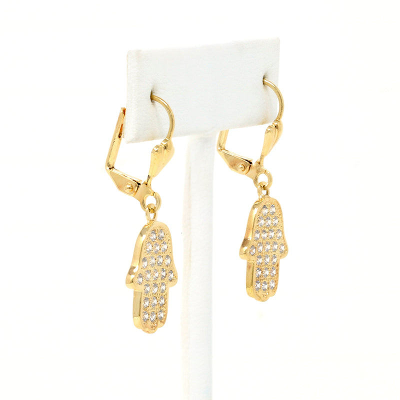 Gold Filled Crystal Hamsa Huggie Earrings